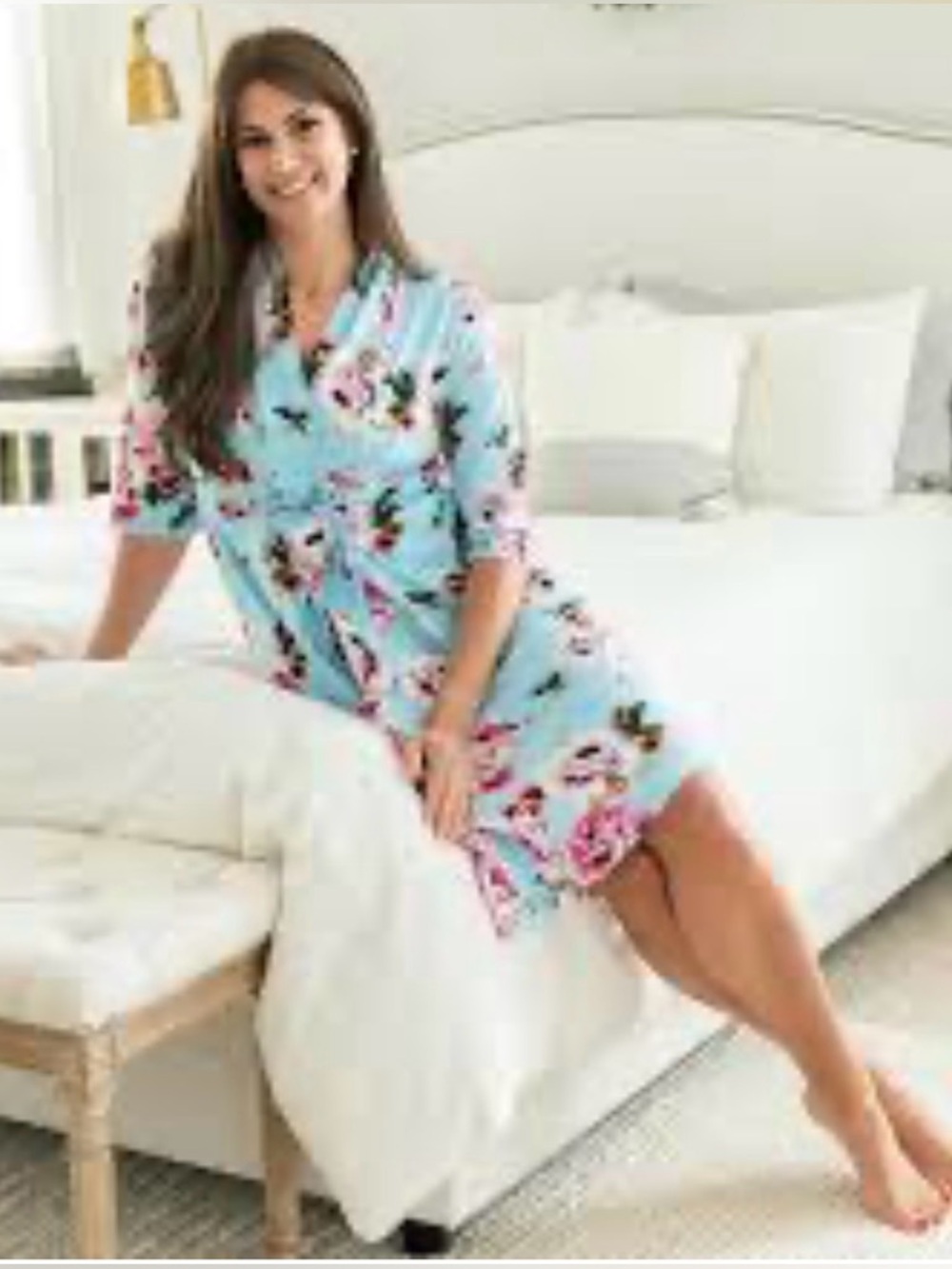 Post Mastectomy For Drains  .Light Blue Floral with Tie Waist